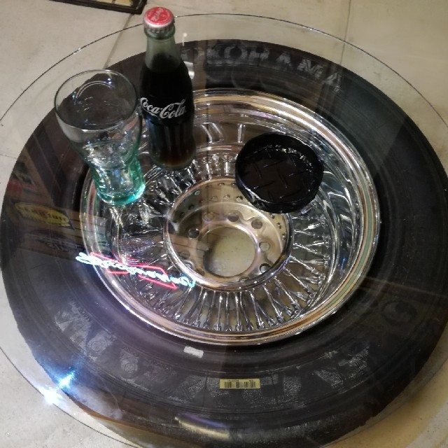 タイヤテーブル レーシング ガラス スリック 男前 ガレージにの通販 by