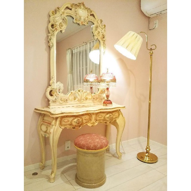 高級ロココ家具 猫脚 お姫様ドレッサー豪華2点 大型ミラーコンソール