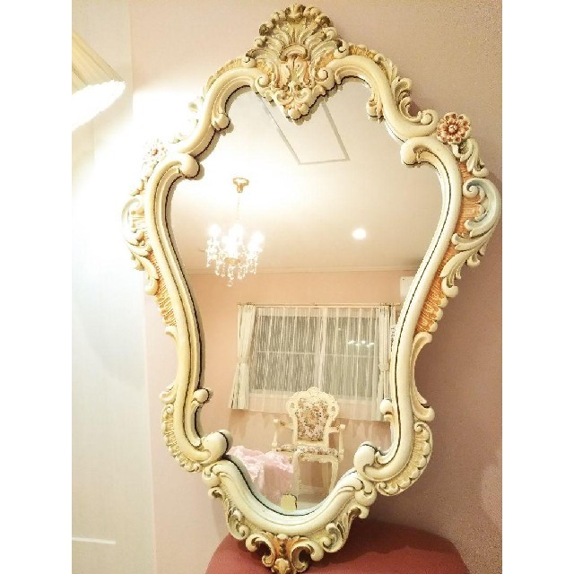 ロココ調 豪華 お花モチーフ 大型 壁掛けドレッサーミラー お姫様の鏡