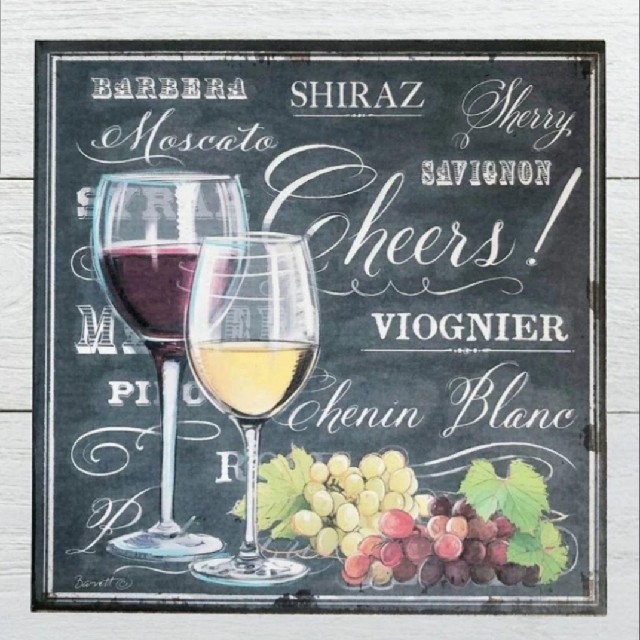 木製看板】赤ワイン 白ワインth☆1000種類れんと☆チョークアート風