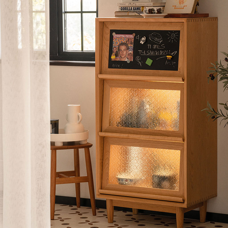 Woody Prime Cherry ブラックボード付きベゴニアガラス扉キャビネット