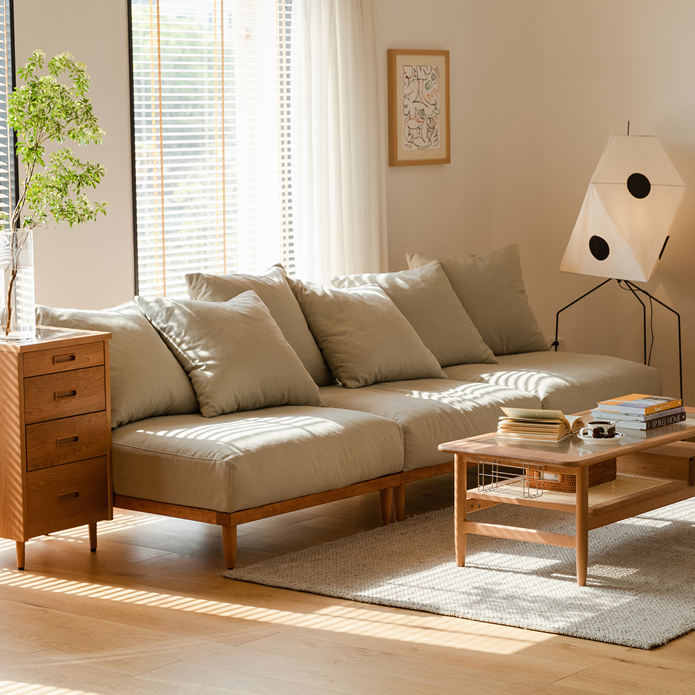 Woody Prime Cherry 洗える生地と4サイズ展開スラットバックソファ