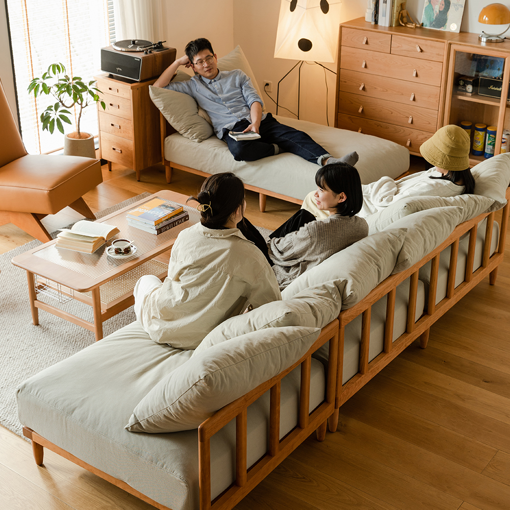 Woody Prime Cherry 洗える生地と4サイズ展開スラットバックソファ