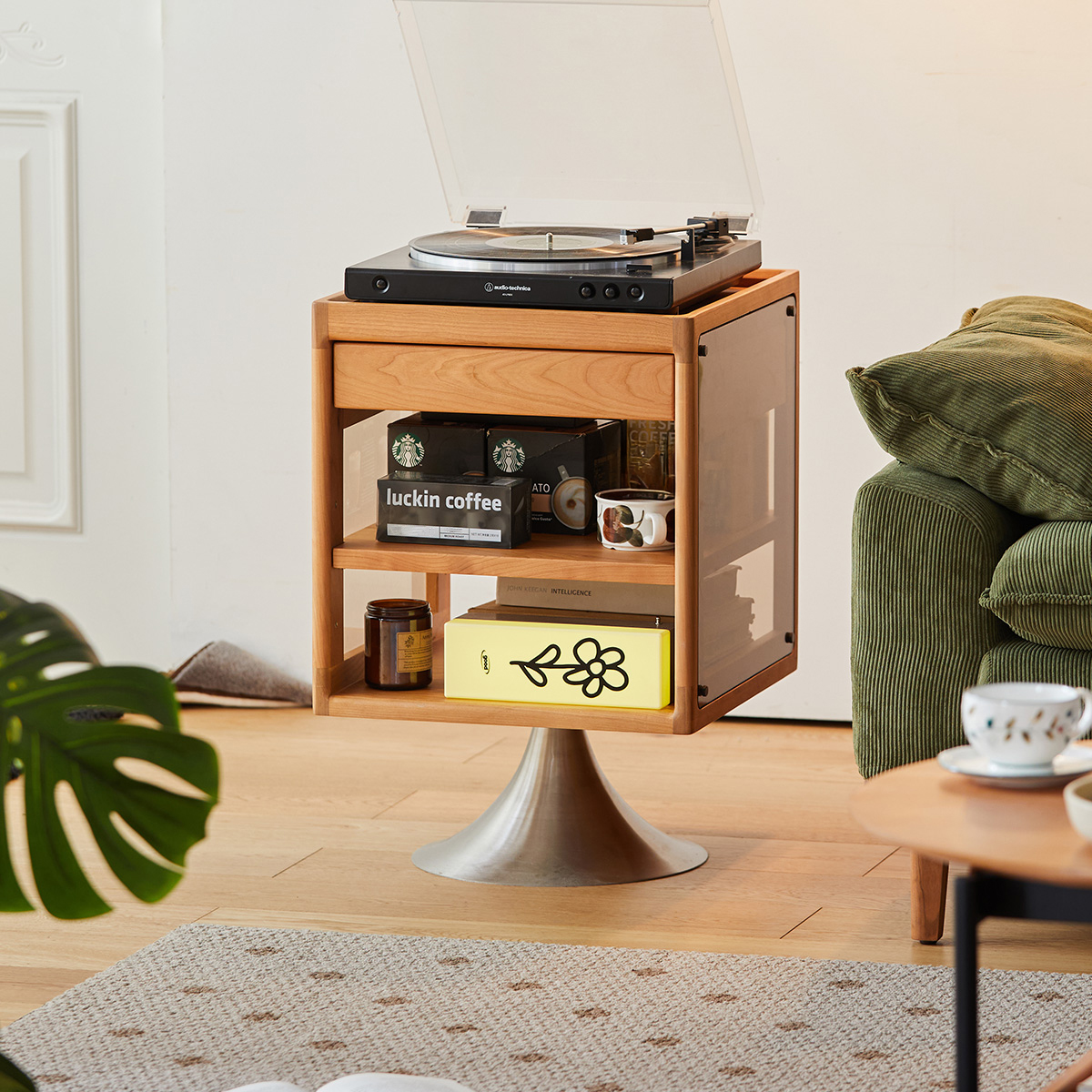 Woody Prime Cherry 回転式サイドキャビネット | 回転機能で高級感と