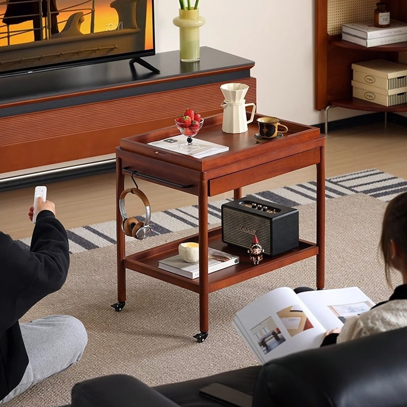 ツゲ材 キャスター付き木製レトロワゴン | ヴィンテージの味わいに多