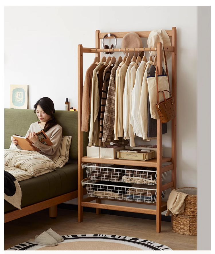 チェリー材 多機能ハンガーラック | チェリー材使用した収納力と高級感