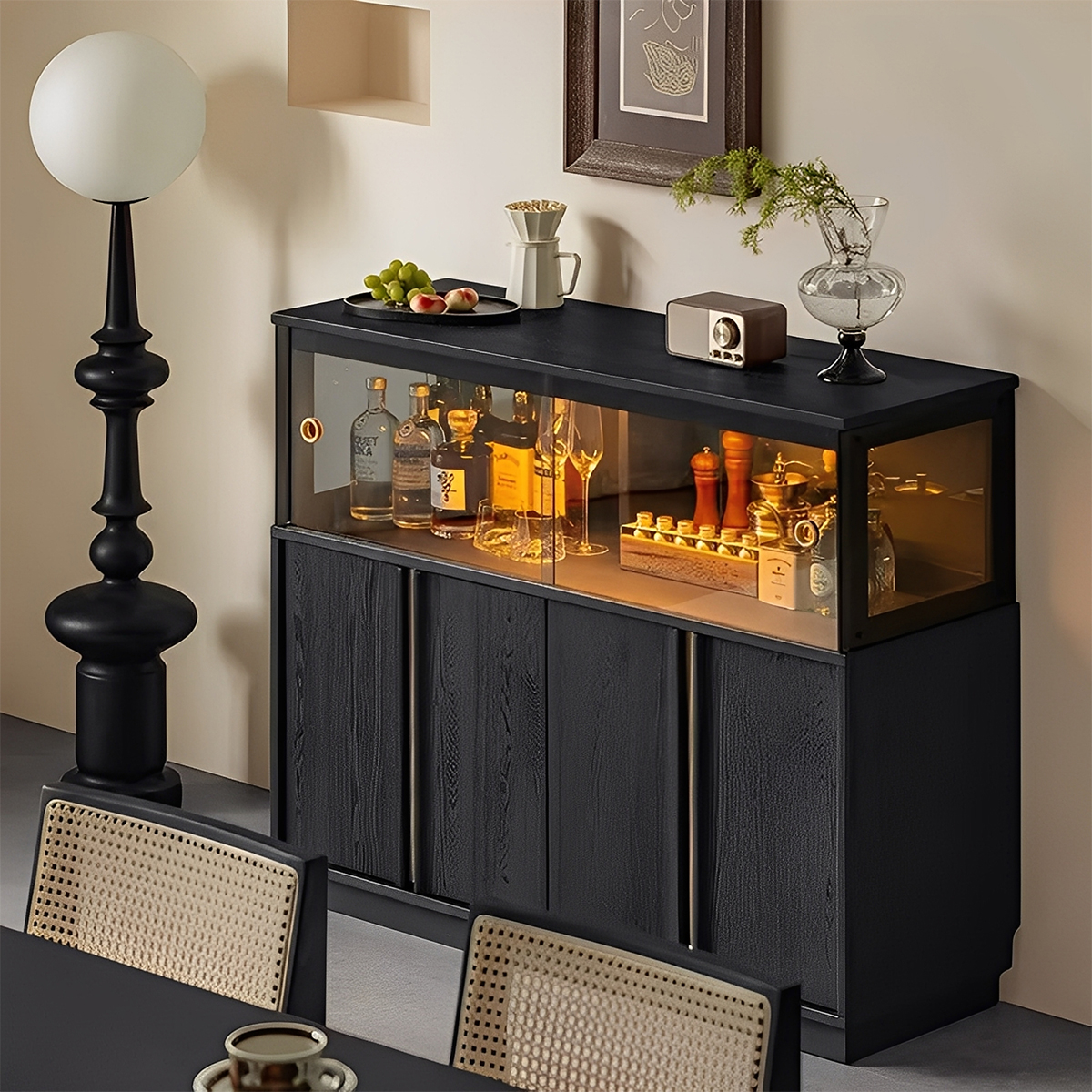 Woody Aura天然木ツートンカラーサイドボード | 高級感と収納力を