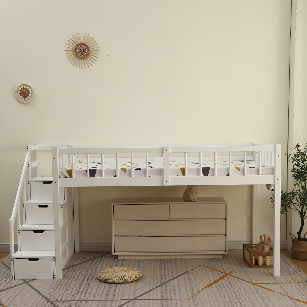 階段付き木製ロフトベッド | 限られた空間を有効活用できる多機能