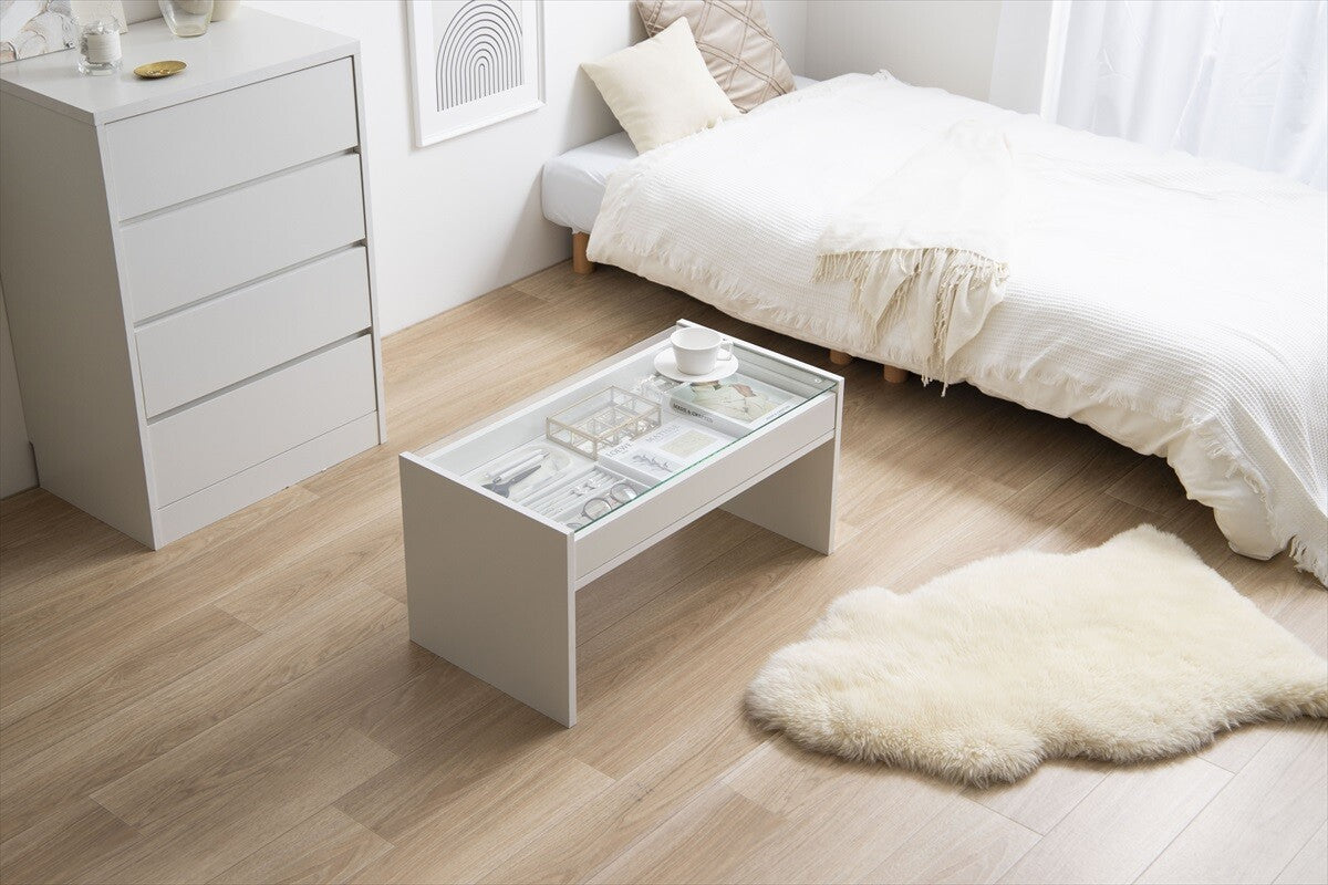 モダン木製ガラス天板センターテーブル | 強化ガラス天板 シンプル