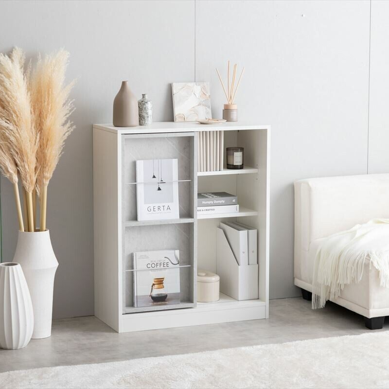 モダンスライド収納付木製本棚ラック | 洗練された空間を演出する多