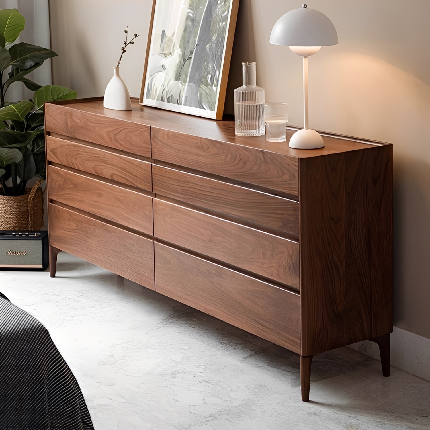 ブラックウォールナット材ミッドセンチュリーチェスト | 高級感と安全