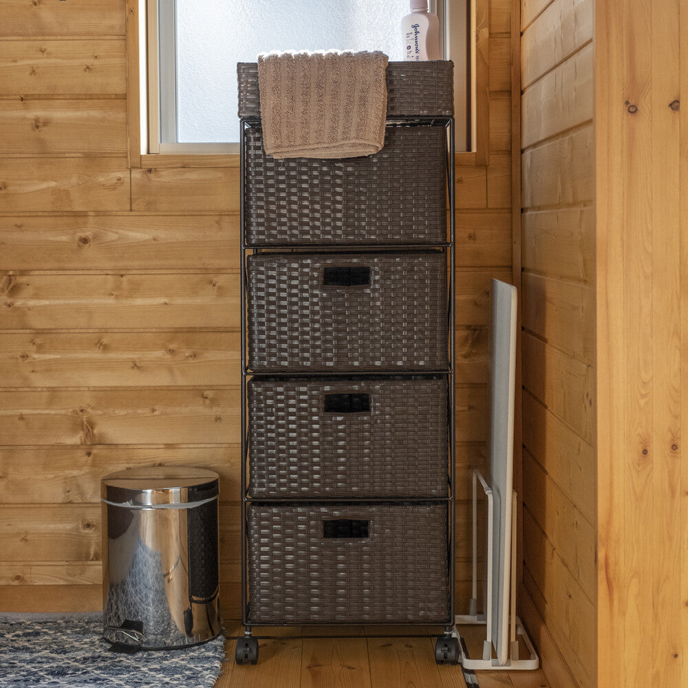 ハワイアンラタン調キャスター付き4段チェスト | 軽やかな雰囲気を