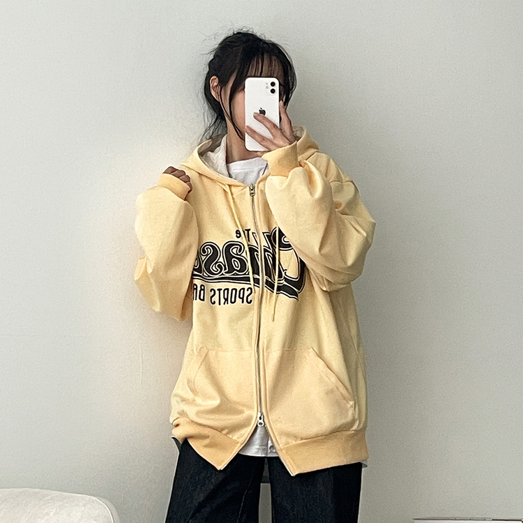 レタリングバイカラーフードダブルジップアップパーカー｜ジャンパー