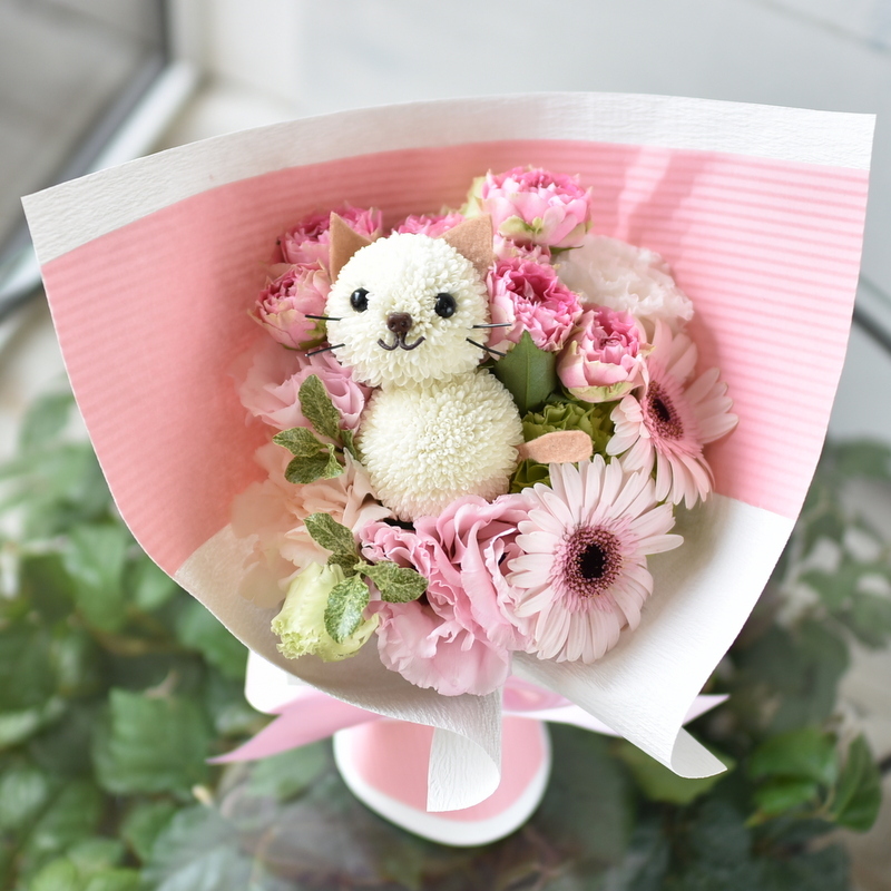アニマルブーケ「ねこちゃん」｜札幌の花屋｜さとうはなみつ｜9年連続