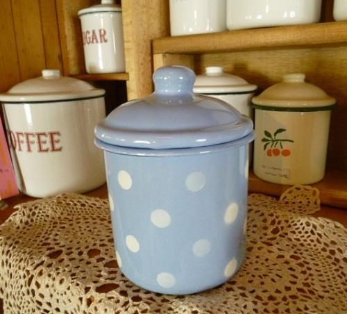 カントリー雑貨 ドットキャニスターブルー ホーロー 缶 - カントリー