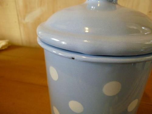 カントリー雑貨 ドットキャニスターブルー ホーロー 缶 - カントリー