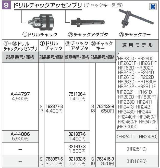 マキタ ハンマドリルSDSプラスシャンク用 チャックキーS13 763432-9
