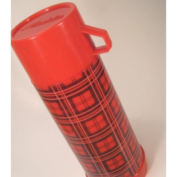 ヴィンテージ・レッドタータンチェックサーモス水筒・プラスチック本体
