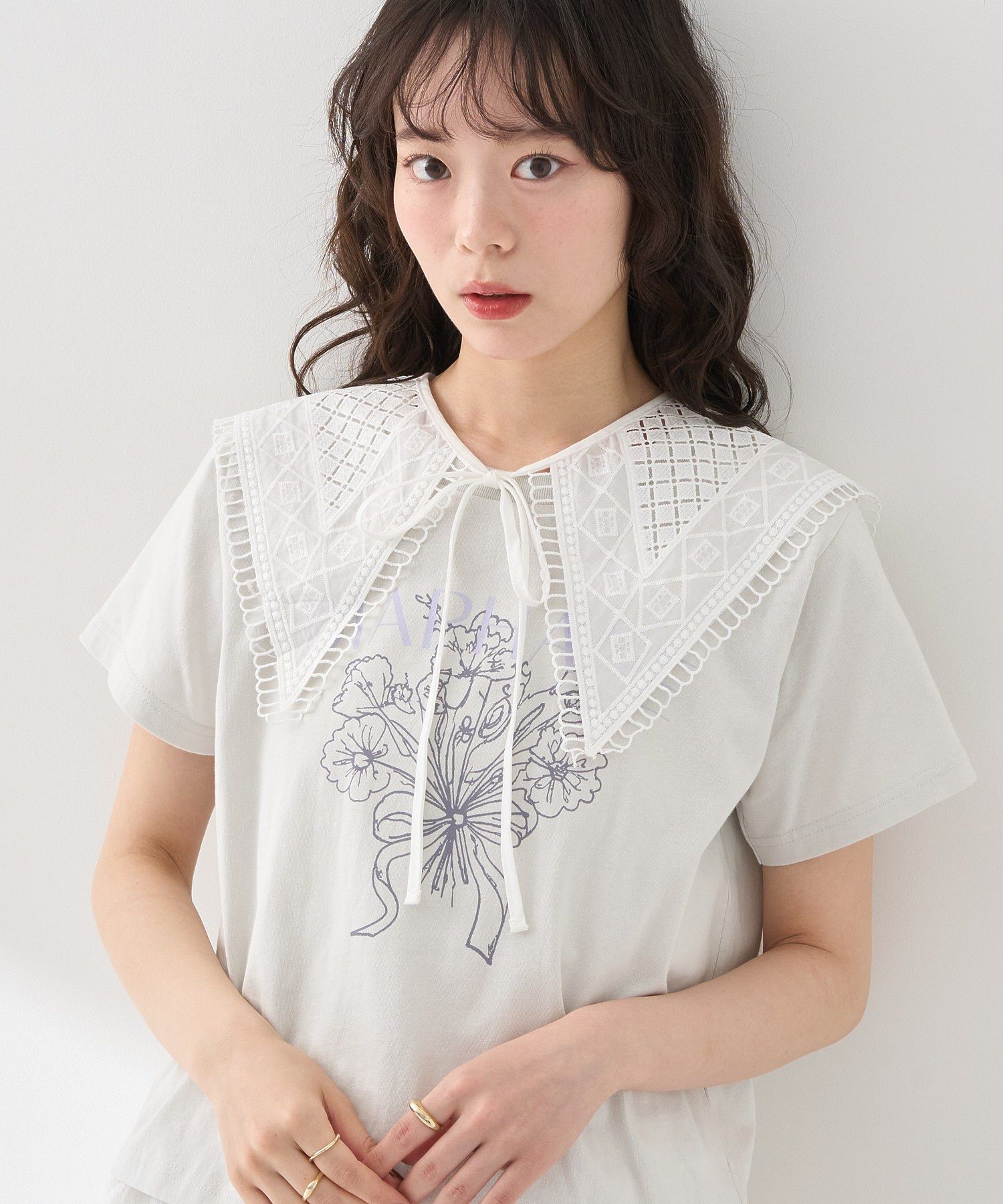 セーラーカラーレース付け襟/earth music&ecology（アース