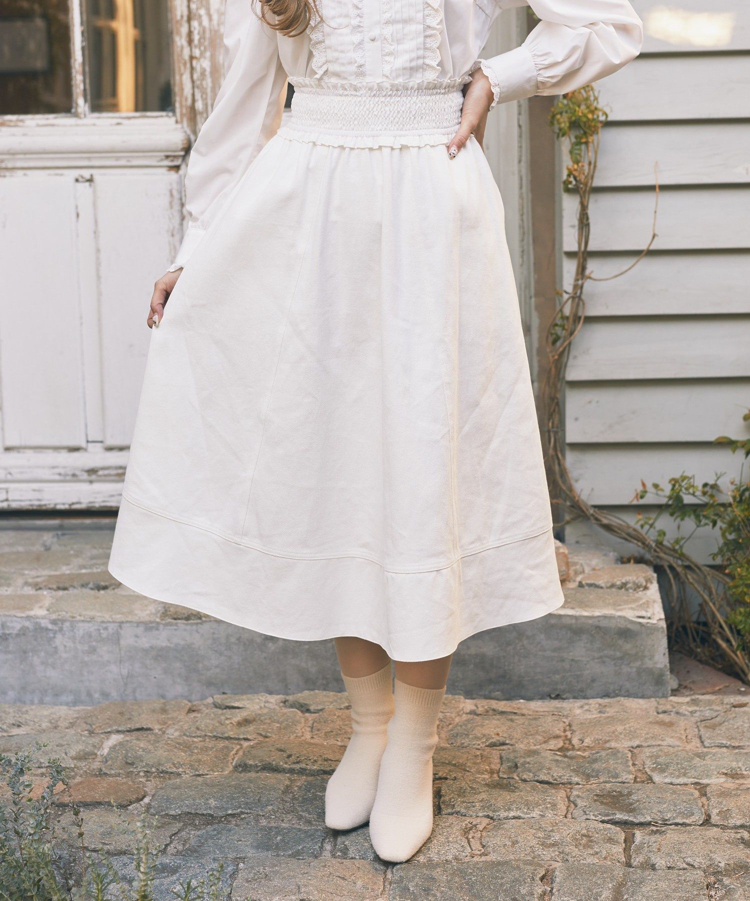 シャーリングデニムスカート/Areeam（アリーム）のフレアスカート