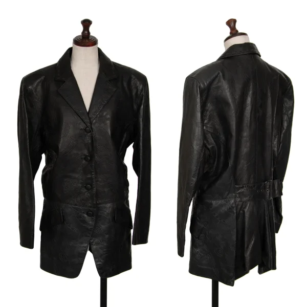 イッセイミヤケISSEY MIYAKE 壁画エンボスシープレザージャケット 黒9