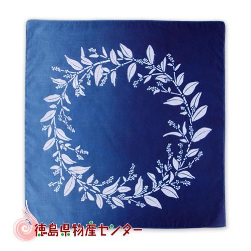 藍染めハンカチ（藍花リース）本場阿波徳島の伝統工芸品 天然の藍染