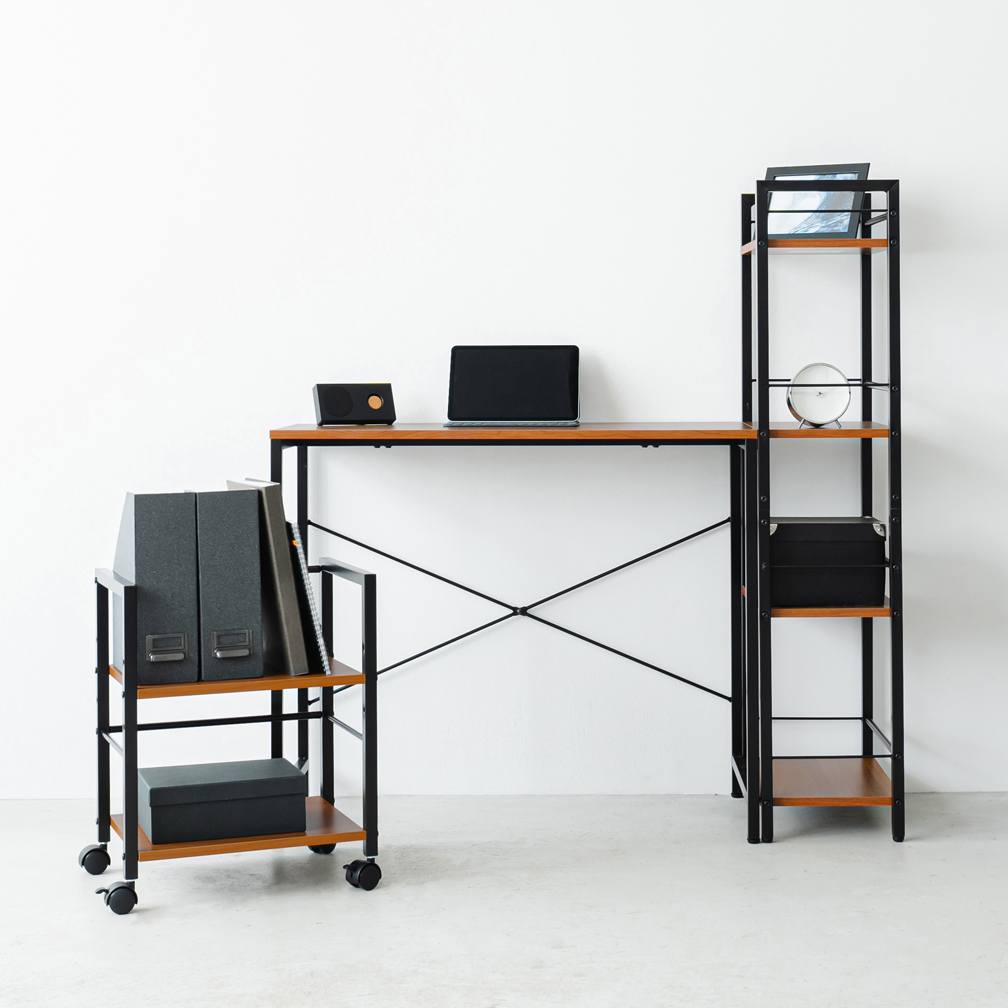 直送可/送料無料】ジャスティス デスクラック 4段 木目 アイアン