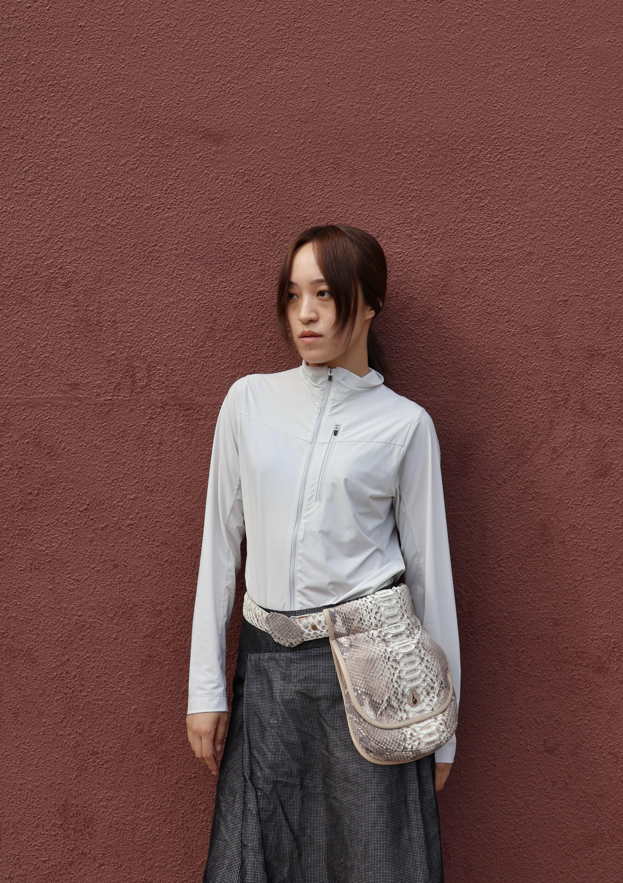 FUMIKA UCHIDA： NYLON JERSY ZIP-UP TOP - LIGHT GREY - ORANN ONLINE