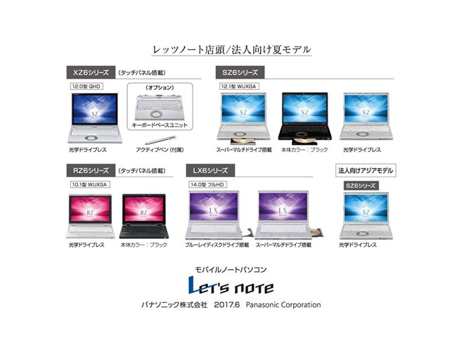 パナソニック、SSD＋HDDタイプを追加した「Let'snote SZ6/LX6」など
