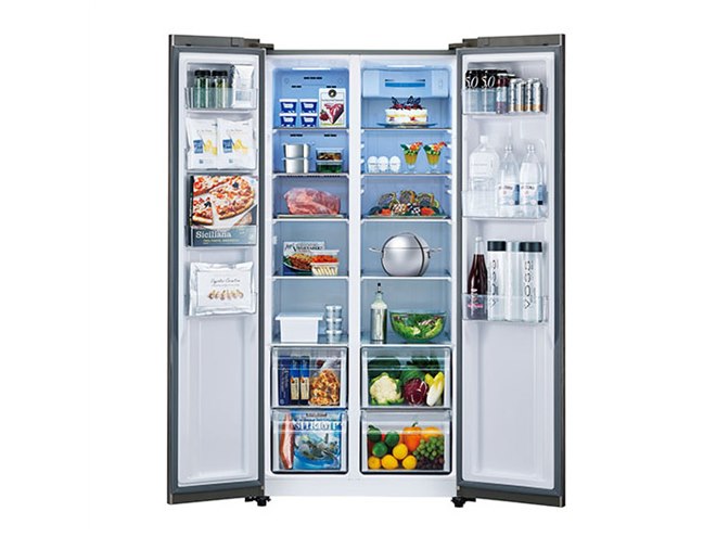 AQUA、パノラマオープンのガラス扉を搭載した449L冷蔵庫「AQR-SBS45H