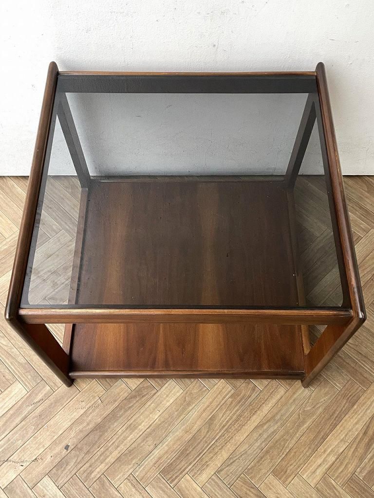 ヴィンテージ スモークガラストップ サイドテーブル - アンティーク