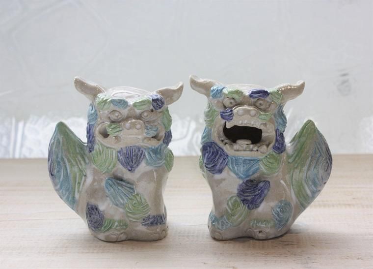 シーサーの置物 シーサー作家のオンリーワン紅型柄 通販 紅18 【ギフト