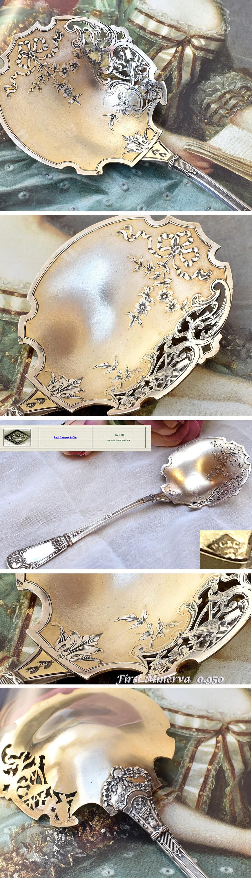 フレンチアンティークシルバー【純銀】透かしのサービングスプーン