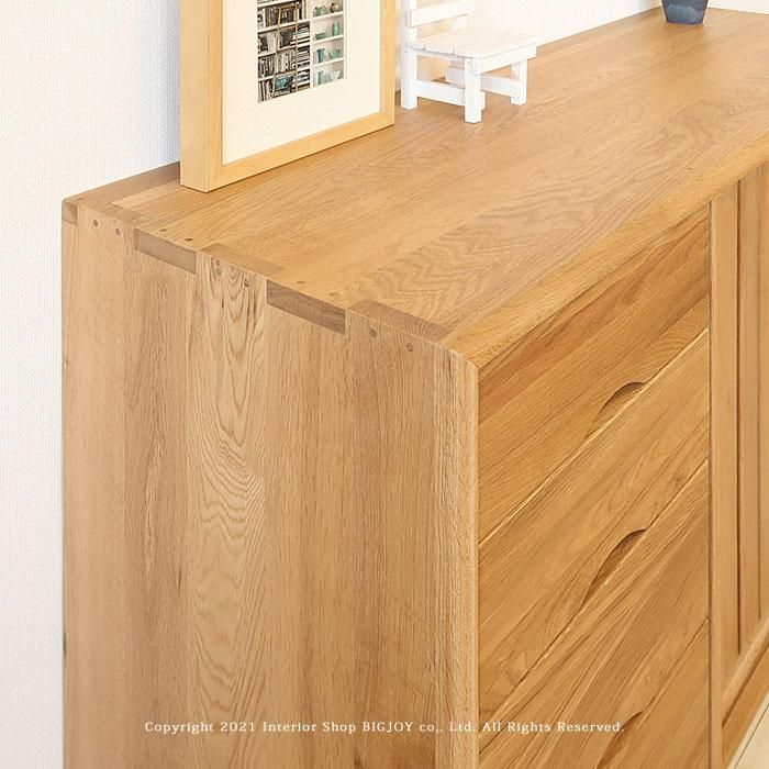 サイドボード キャビネット 幅120cm ナラ材 ナラ無垢材 スライド扉