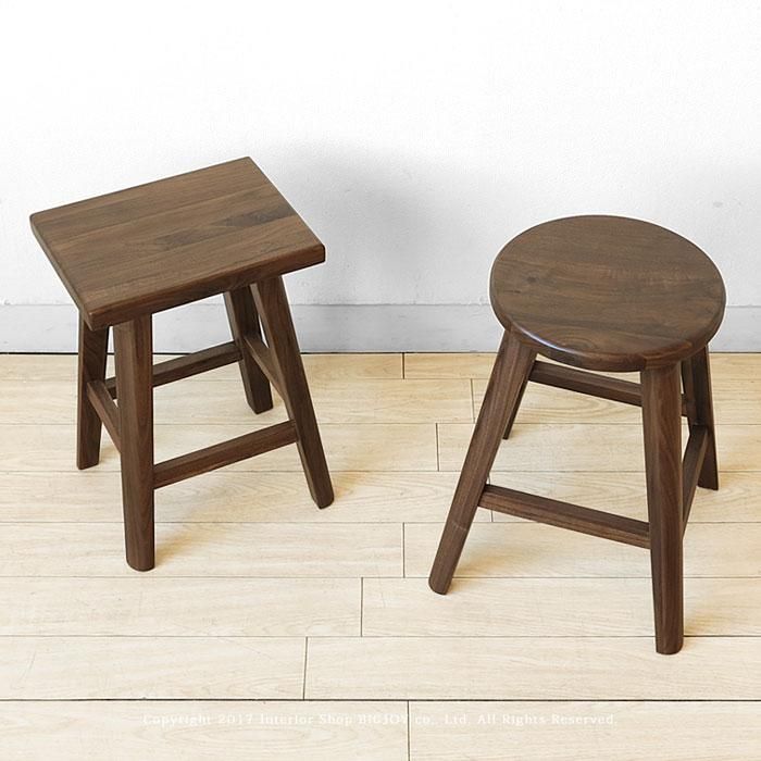 スツール（四角タイプ） ウォールナット材、オーク材 木製椅子