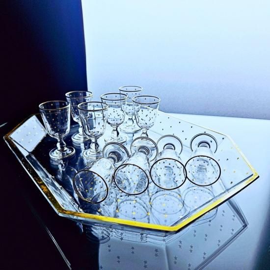 金彩オールドバカラ 星柄のリキュールペアグラス【19世紀後半