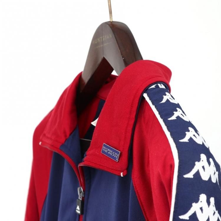 古着 90's Kappa カッパ OMINIロゴ ライン ネイビー×エンジ フルジップ