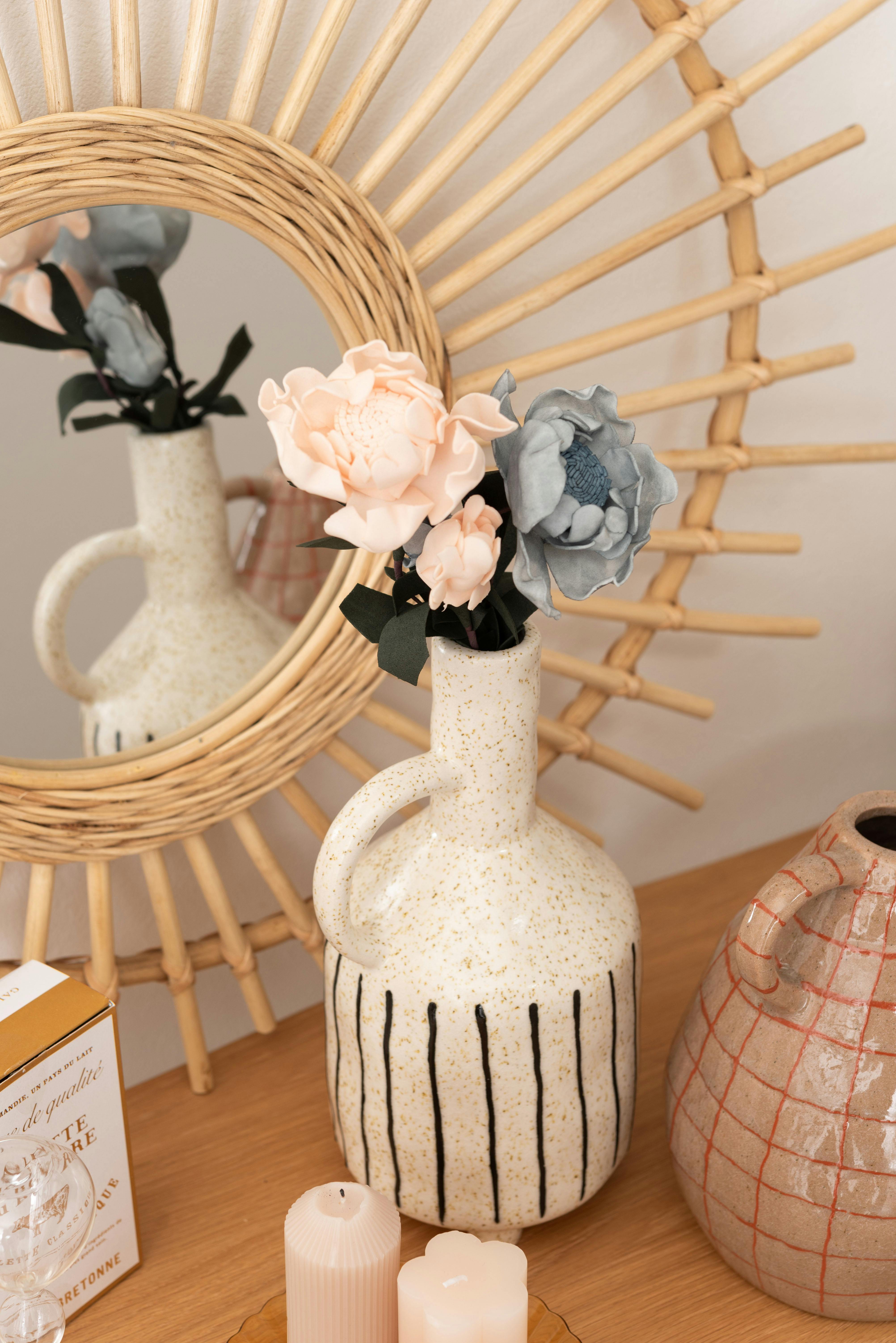 Room Essence フラワーベース W14.5×D13×H27.5 アイボリー 完成品 花瓶