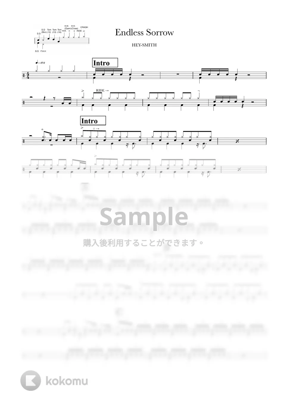 HEY-SMITH - Endless Sorrow ドラム楽譜PDF | ONEDRUMS | Kokomu
