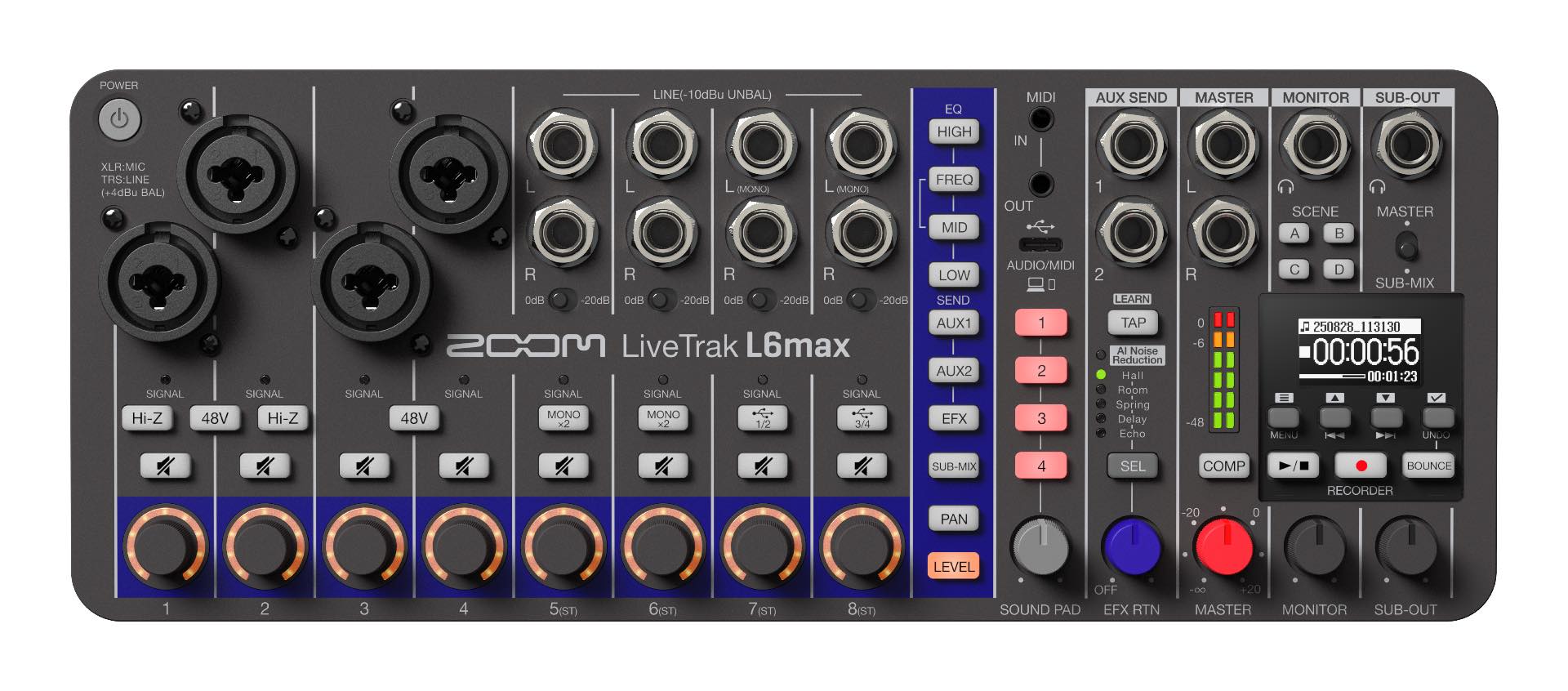 LiveTrak L6max | 32bitフロート、12入力／14トラック同時録音に対応