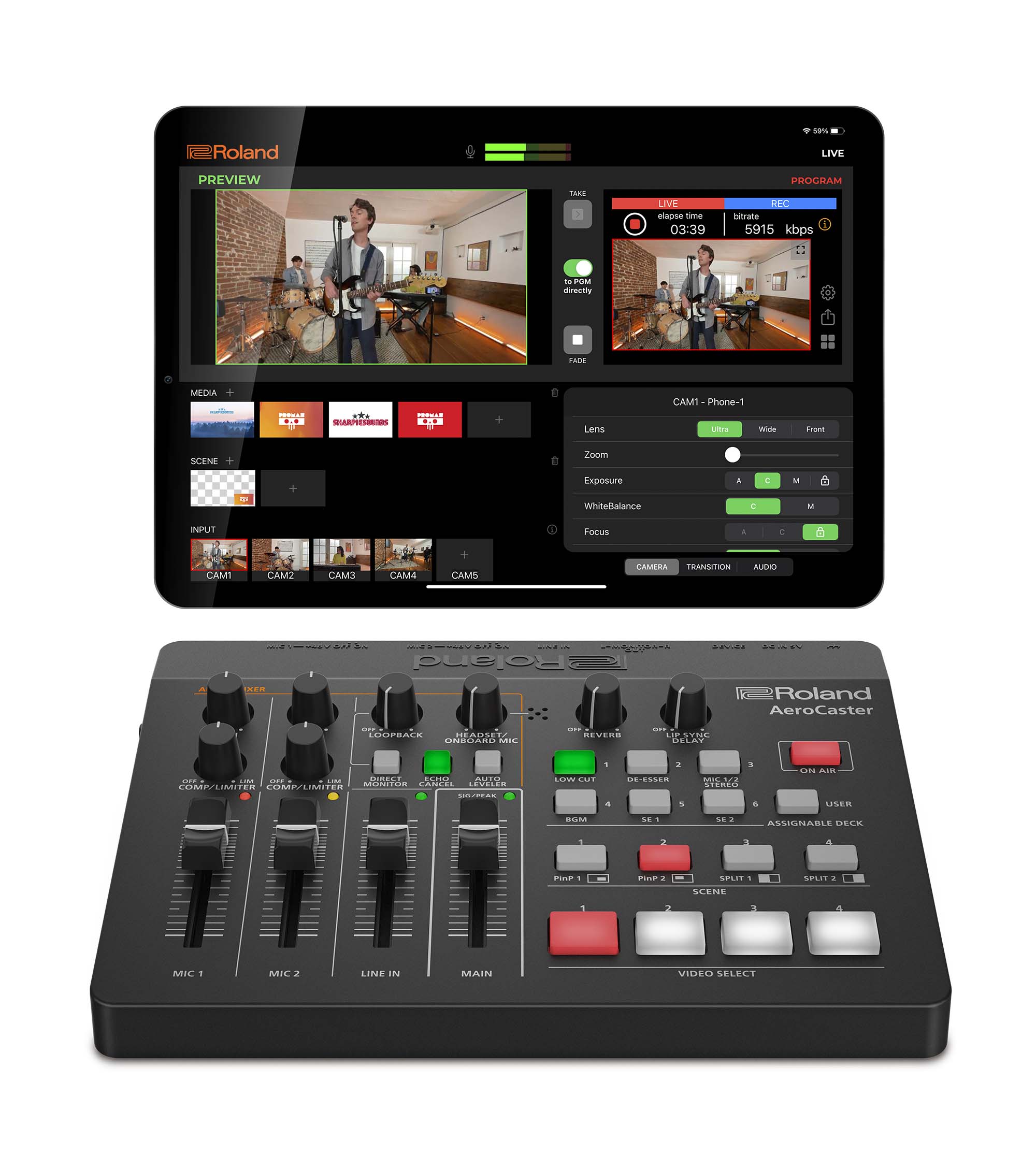 Roland ” AeroCaster VRC-01 ” | 複数のスマホのカメラ映像を