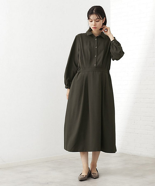 春まで着られる】フィット＆フレア長袖ワンピース