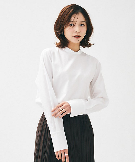 重ね着レイヤード／スーツブラウス】ファインブロードハイネックシャツ