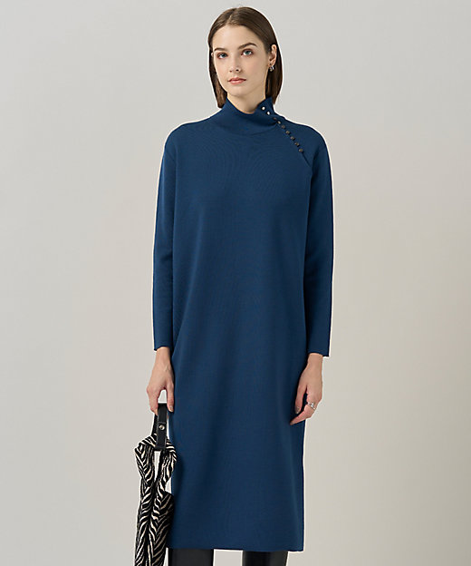 洗える】 シルキーウールダブルフェイス ハイネックニットワンピース