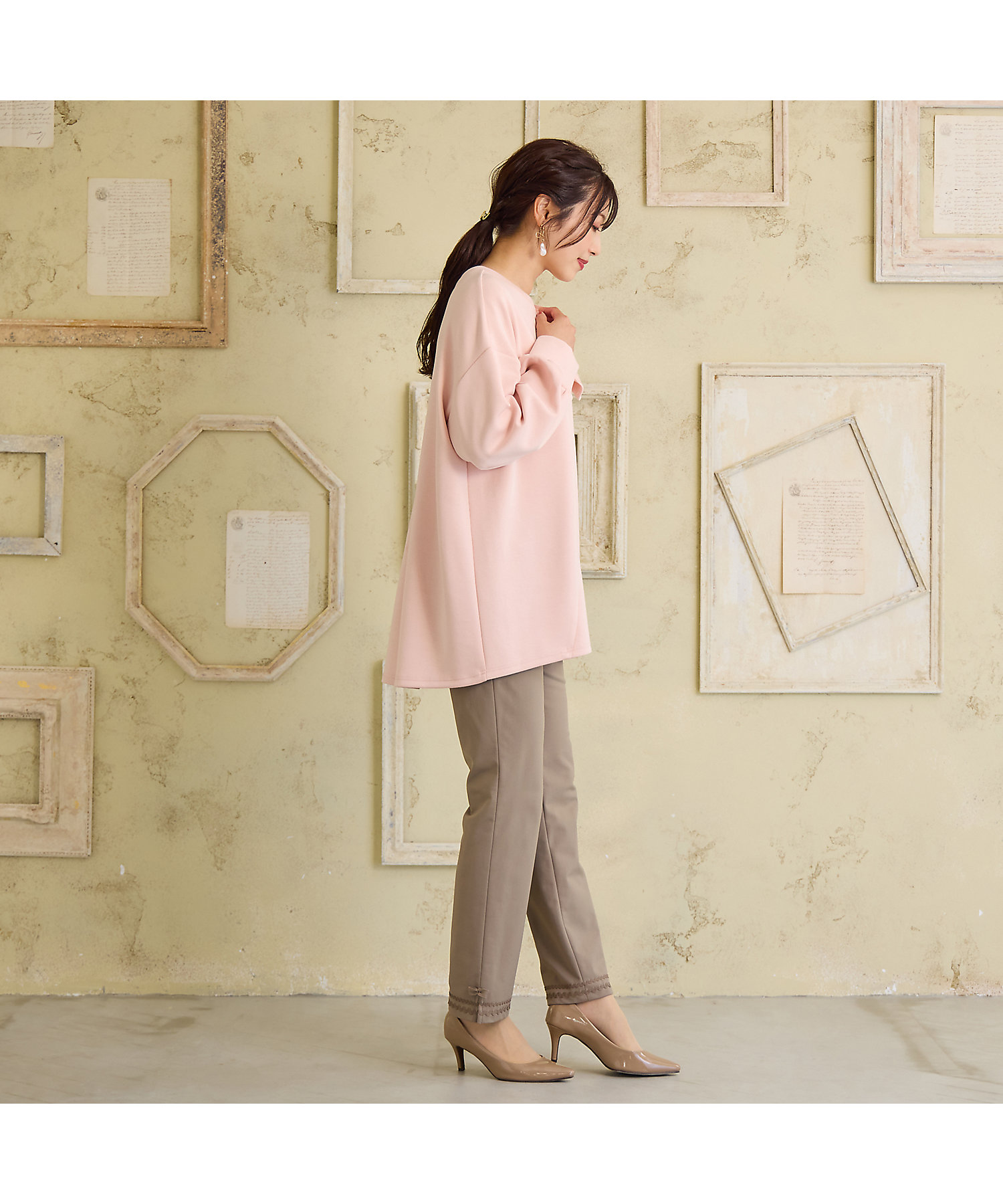 伸縮性◎／ストレッチ発熱】裾リボンレギンスパンツ（51056503