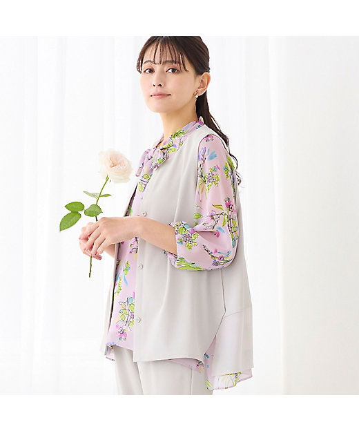 洗える・吸水速乾・セットアップ可】ストレッチツイルノーカラージレ