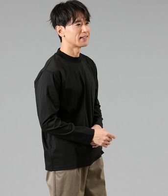 NY CARE FREE 長袖 モックネック ドレスTシャツ（ブラック