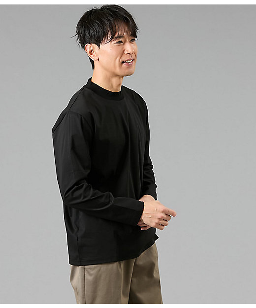 NY CARE FREE 長袖 モックネック ドレスTシャツ（ブラック