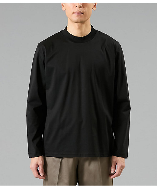 NY CARE FREE 長袖 モックネック ドレスTシャツ（ブラック