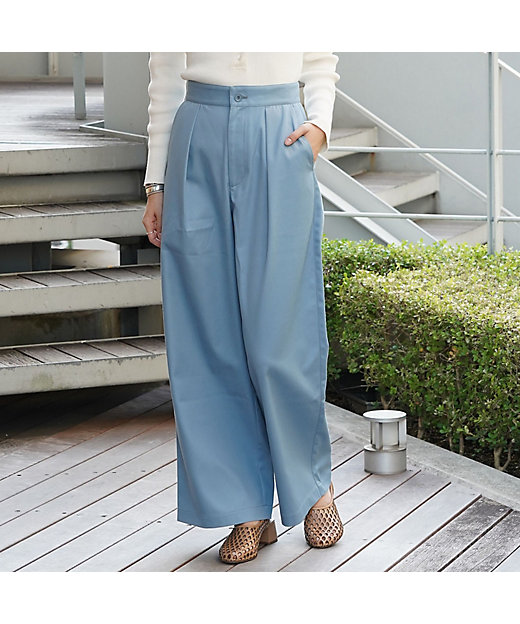 ポリエステルコットンカルゼ セミワイドパンツ | maison TOMORROWLAND